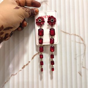 Red Stone Long Drop Earrings
