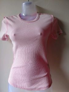 Pink Ribbed Short Sleeve T-Shirt