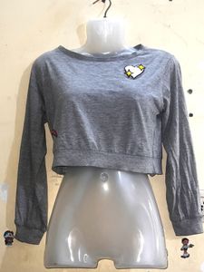Grey Crop Top with Heart Patch