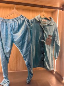 Satin Pajama Set - Blue