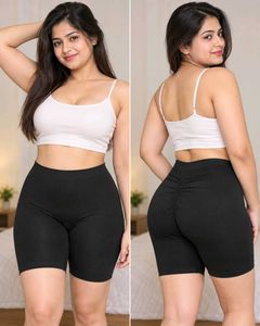 Black High-Waisted Ruched Biker Shorts