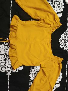 Mustard Yellow Ruffled Crop Top