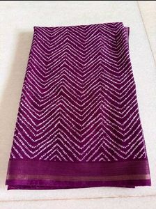 Magenta Chevron Print Cotton Linen Saree