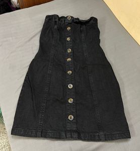 Black Denim Button-Up Offshoulder Onepiece(S)