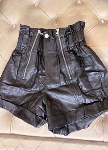 Black Faux Leather Paperbag Shorts