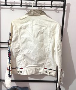 Denim Jacket with Embellished Collar