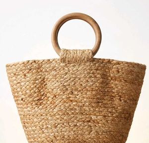 Woven Jute Tote Bag with Wooden Handles