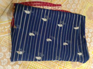 Elegant Navy Blue Saree with Gold Embellishments