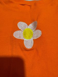 Cute Orange Crop Top with Flower