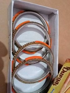 Set of Orange &amp; Silver Bangles