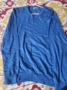 Blue Cotton Crew Neck Sweater
