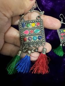 Boho Tassel Earrings with Colorful Stones