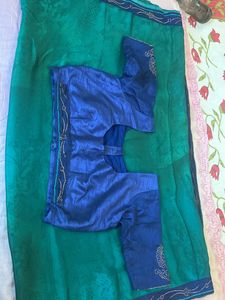 Teal Green Saree With Navy Blue Blouse