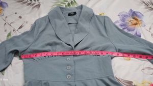 Styli Women Pleated Hem Button Detail Blazer