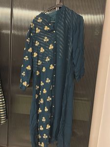 Elegant Teal Kurta with Gold Embroidery and skirt