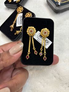 Exquisite Gold-Plated Drop Earrings with Ruby Acce