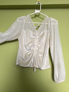 Sheer Sleeve Ruched Top