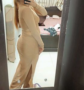 Brown Cutout Ruched Dress