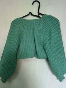 Green Chunky Knit Wrap Sweater