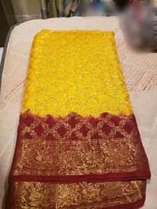 Vibrant Yellow &amp; Red Silk Saree