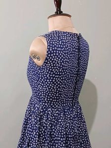 Navy Floral Print Sleeveless Dress