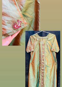 Elegant Silk Kurta with Peacock Embellishments