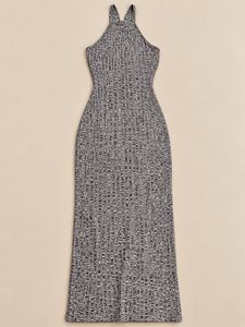 Grey Ribbed Halter Neck Dress