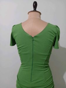 Green Ruched Lace-Up Dress