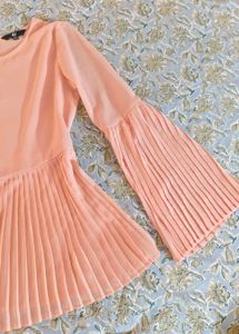 Pleated Peach Bell Sleeve Top