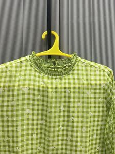 Green Checkered Long Sleeve Top