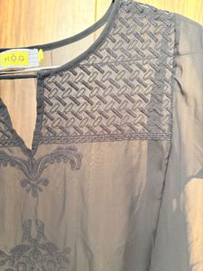 Embroidered Sheer Black Kurta Top