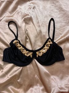Stylish Black Bikini Top with Gold Detail