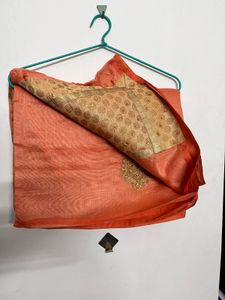 Orange Saree with Golden Blouse Piece