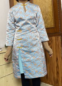 Light Blue Floral Cheongsam Dress
