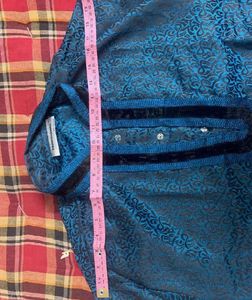 Men's Blue Textured Kurta