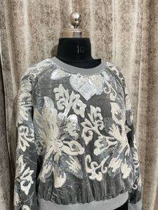IMPORTED grey sequin pattern top