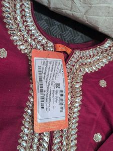 Indo Era Maroon Embellished Kurta Set XXL Size