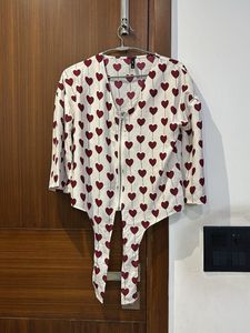 Heart Print Tie-Front Top
