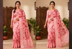 Beautiful Pink Floral Saree