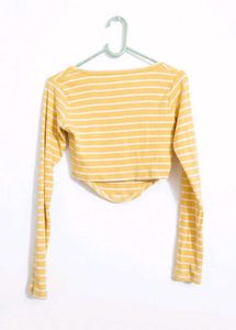 Yellow Striped Cropped Long Sleeve Top