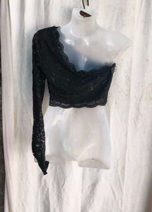 I. Sequin Lace One-Shoulder Crop Top