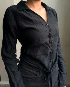 Stylish Black Tie-Front Blouse