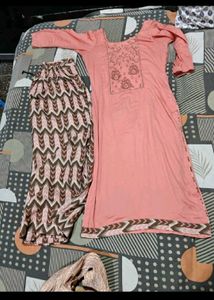 Peach Embroidered Kurta with Palazzo &amp; no  Dupatta