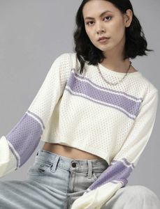 Cream & Lilac Striped Knit Sweater