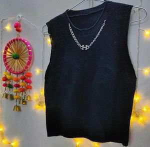 Sleeveless Black Vest with Chain Detail
