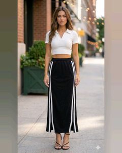 Sporty Stripe Maxi Skirt with top