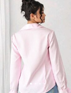 Chic Pink Striped Flare Sleeve Blouse