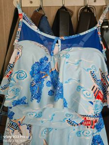 sale today- Blue &amp; White Print Ruffle swimsuit