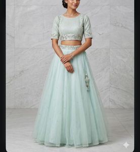 Elegant Mint Green Embellished Lehenga Choli