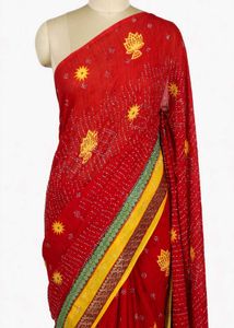 Vibrant Red Saree with Yellow Embellishments